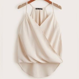 LIKE NEW White Wrap Dip Hem V-Neck Tank Top